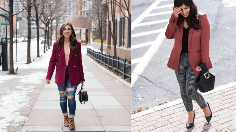 burgundy blazer outfit ideas